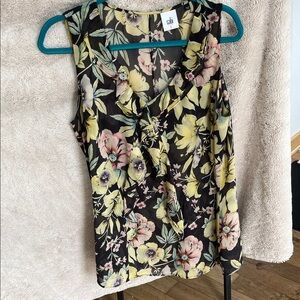 CAbi Black Floral Tie-Front Sleeveless Camisole with Yellow & Pink Blooms